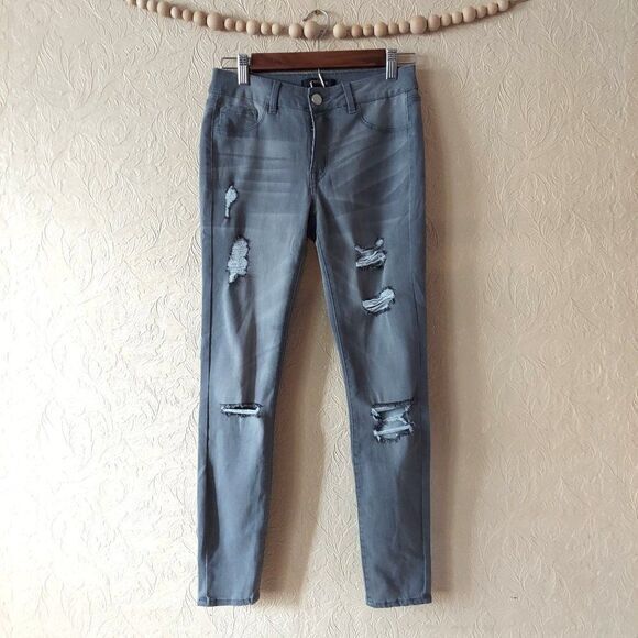 Refuge womens jeans gray distressed skinny stretch size 4 - Picture 1 of 7